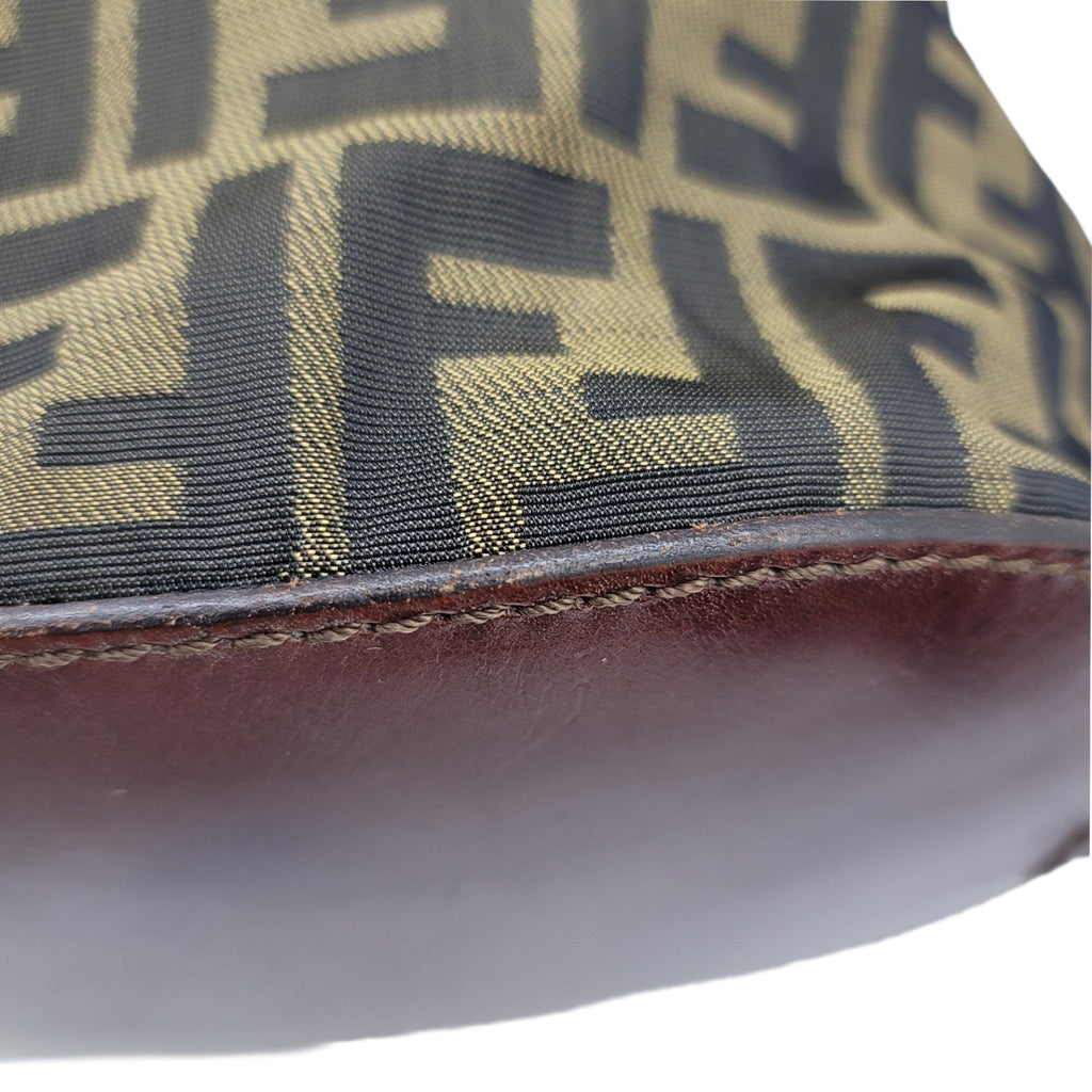 FENDI Zucca pattern bag brown khaki leather storage foldable nylon women's men's unisex