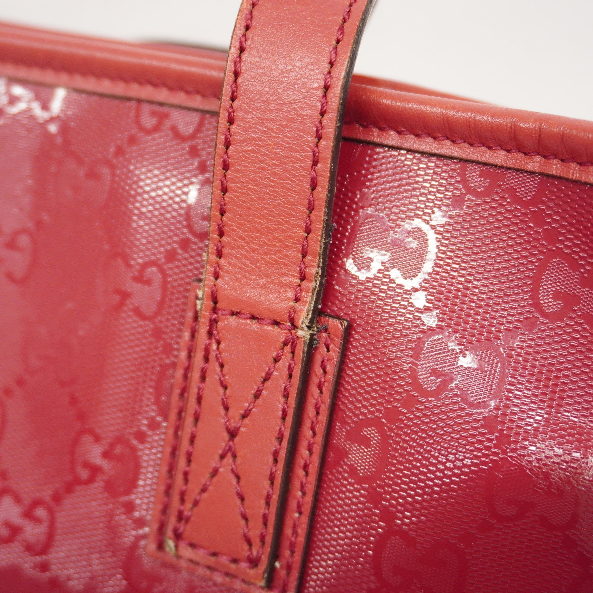 GUCCI  GG Imprime 211137 Women's Leather Tote Bag Red Color