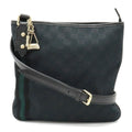 GUCCI GG Canvas Sherry Line Shoulder Bag Leather Black Green 144388