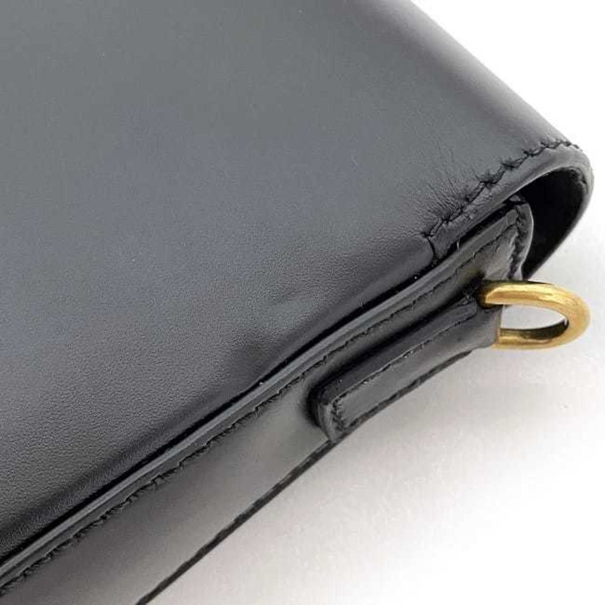 CHRISTIAN DIOR Clutch Bag Black Gold J'ADIOR Leather Handbag Flap Strap
