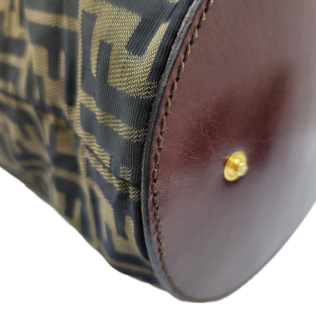 FENDI Zucca pattern bag brown khaki leather storage foldable nylon women's men's unisex