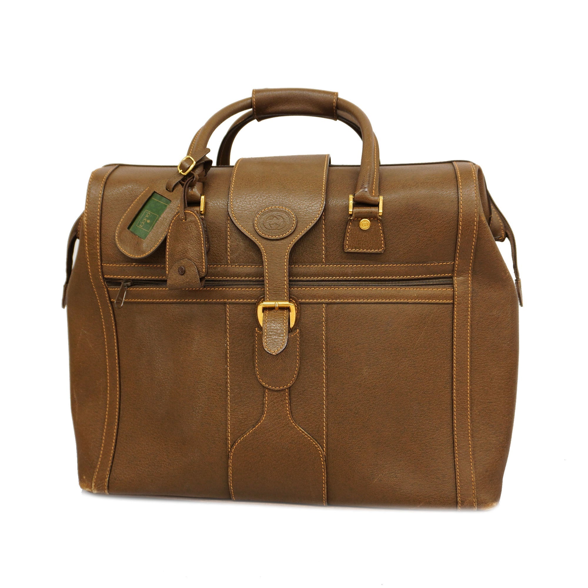 GUCCI  Old  010 525 1742 Men,Women,Unisex Leather Boston Bag Brown