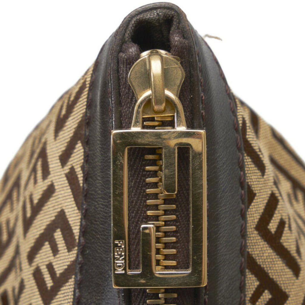FENDI Zucchino Handbag Tote Bag 8BH196 Beige Brown Canvas Leather Women's