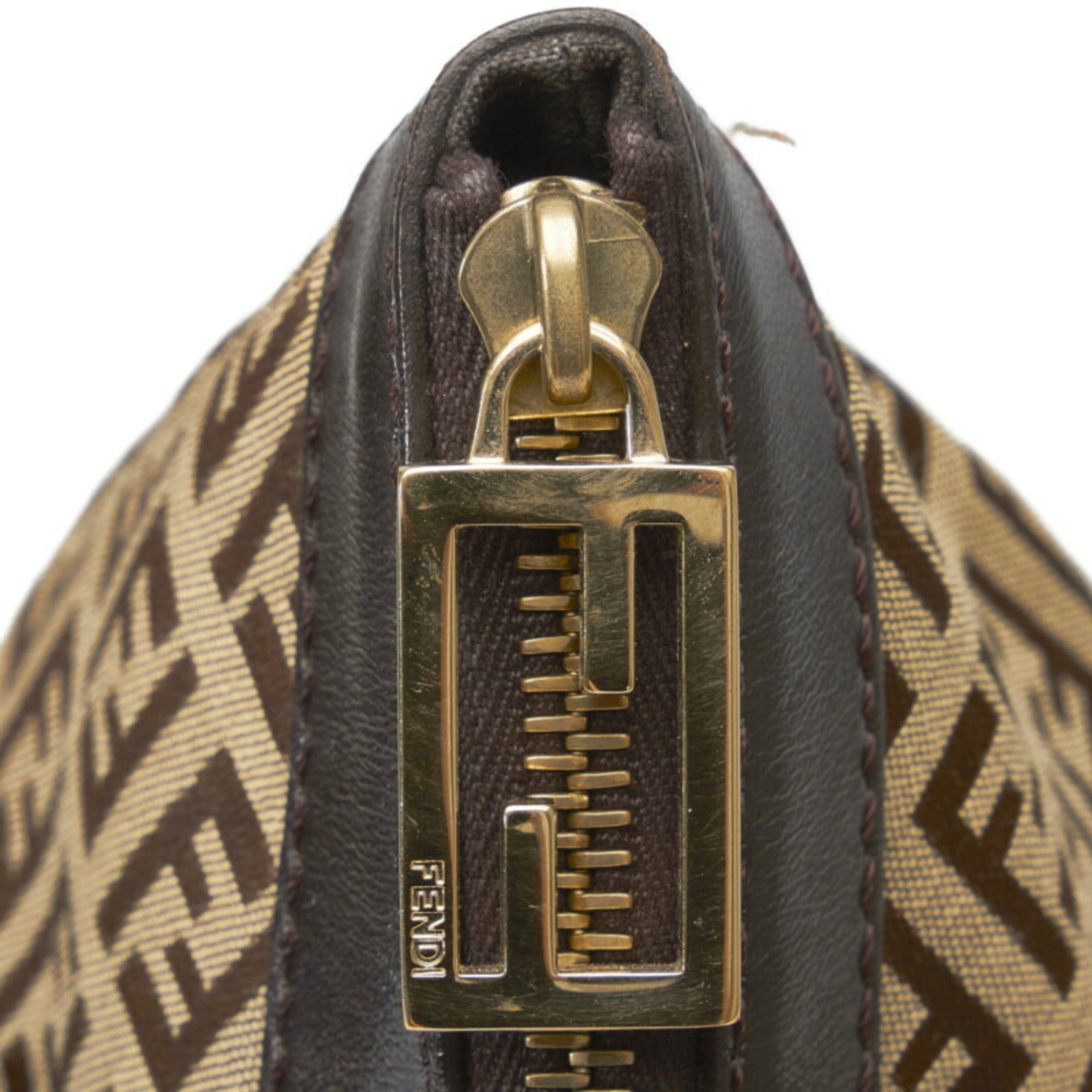 FENDI Zucchino Handbag Tote Bag 8BH196 Beige Brown Canvas Leather Women's