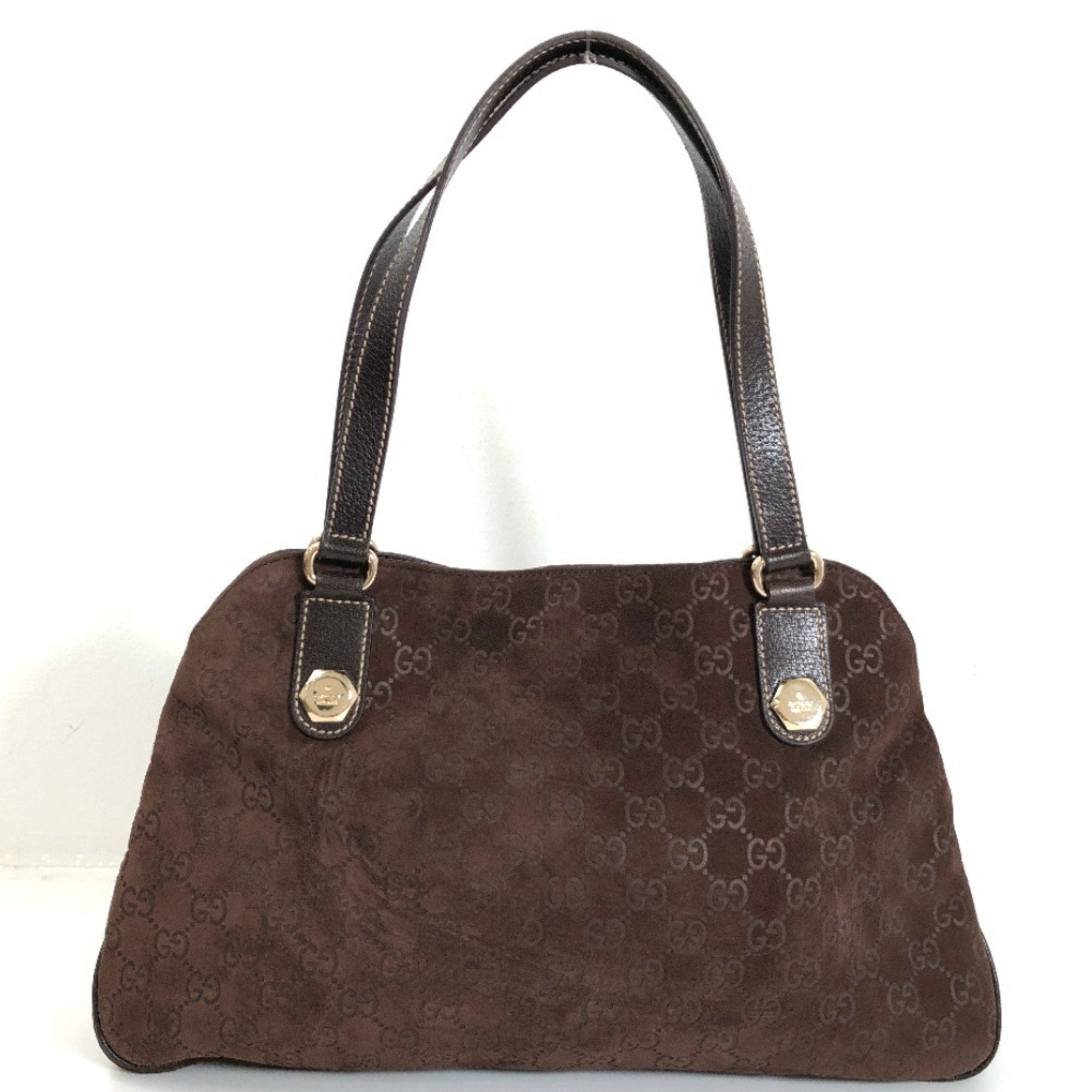 GUCCI shoulder bag GG pattern hand 163288 suede leather brown gold hardware ladies