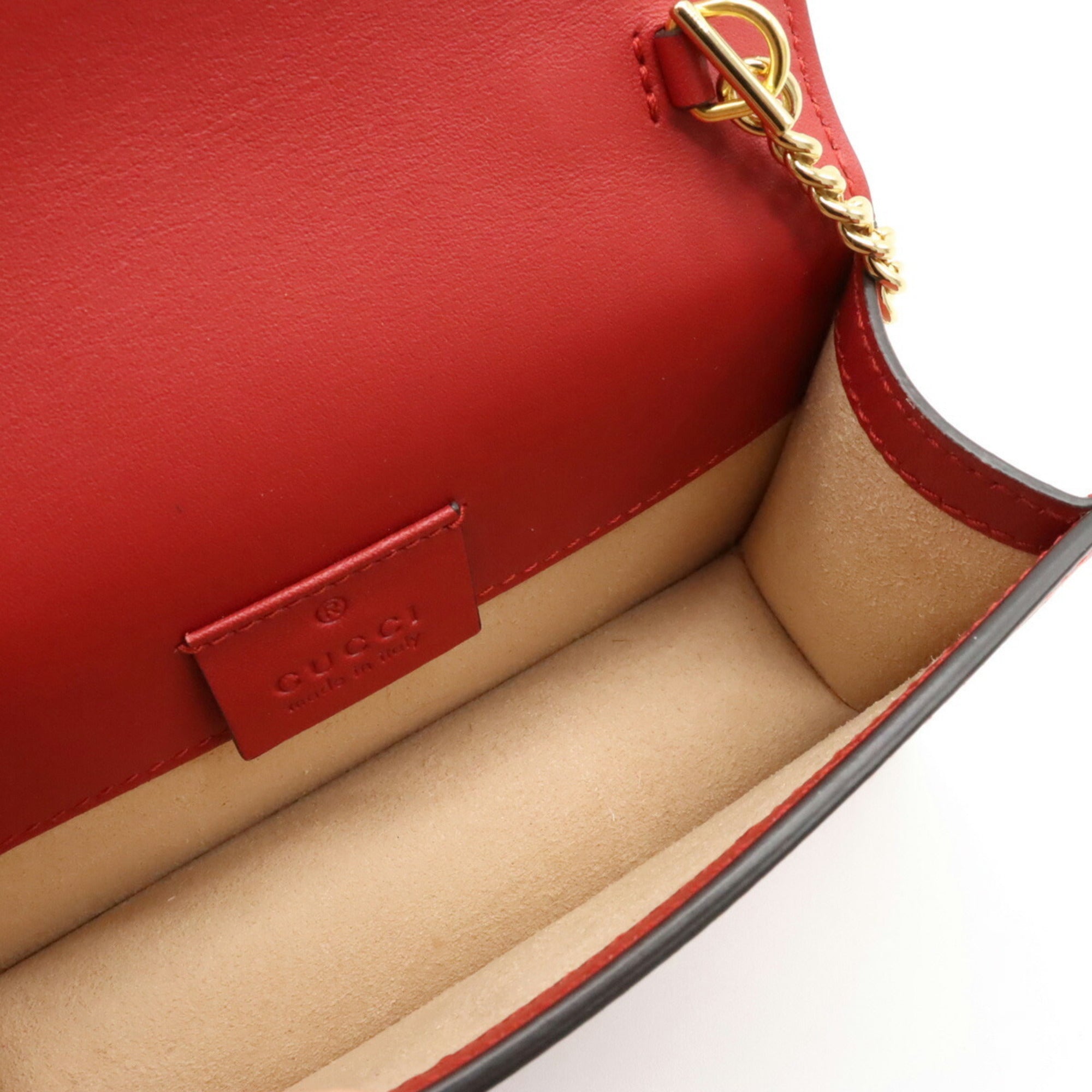 GUCCI Sylvie Webline Chain Shoulder Bag Pochette Clutch Leather Red 494646