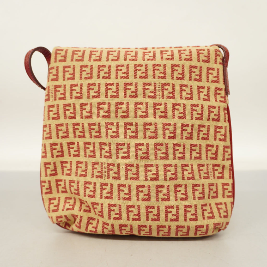 FENDI  Zucchino Shoulder Bag Women's Canvas Shoulder Bag Beige,Red Color