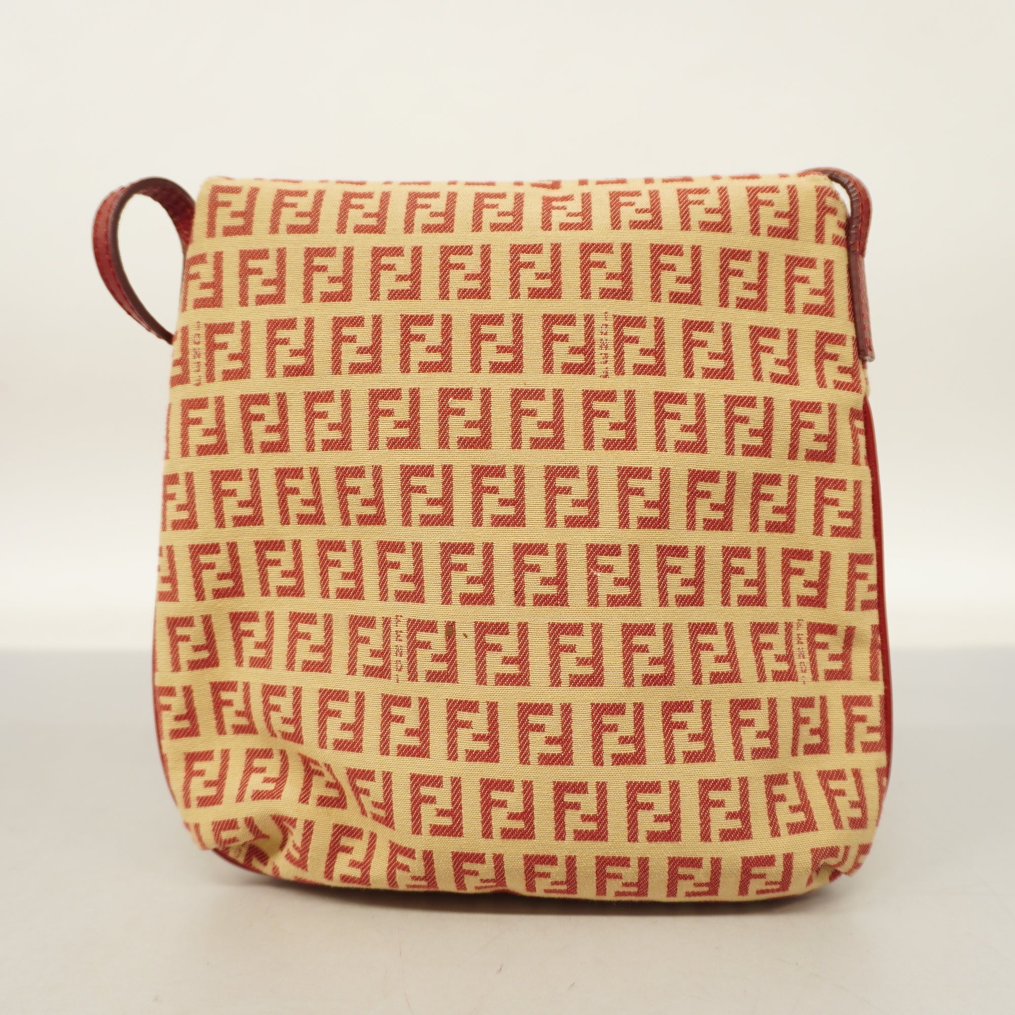 FENDI  Zucchino Shoulder Bag Women's Canvas Shoulder Bag Beige,Red Color