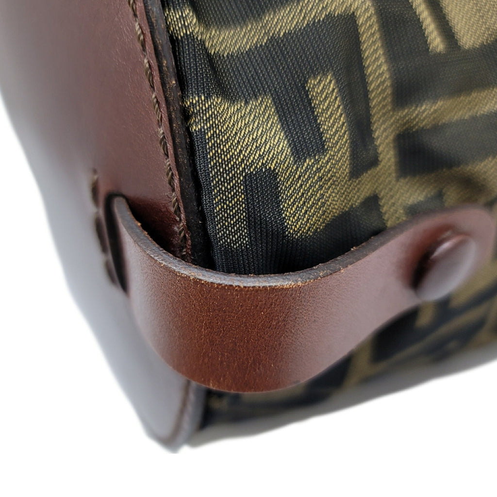 FENDI Zucca pattern bag brown khaki leather storage foldable nylon women's men's unisex