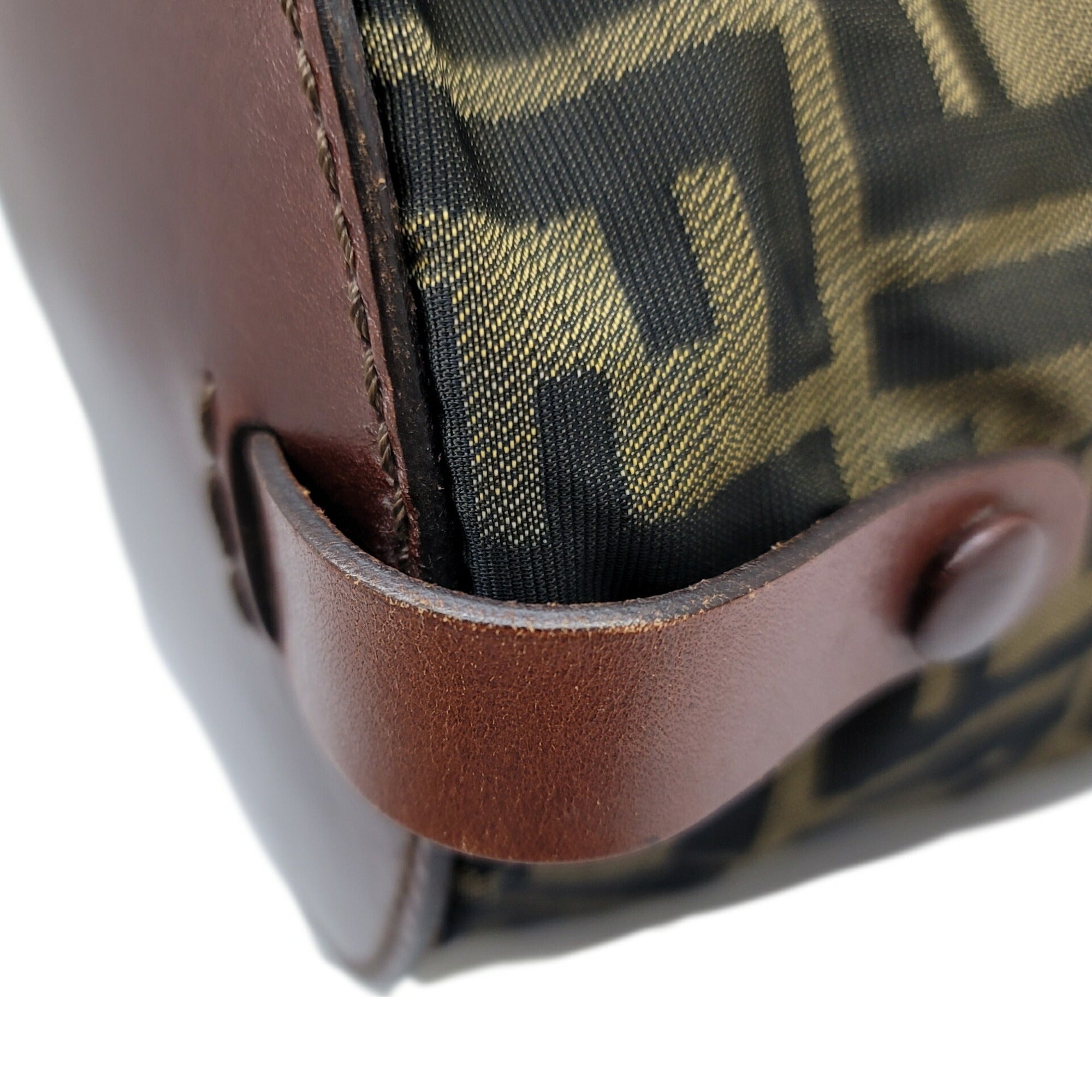 FENDI Zucca pattern bag brown khaki leather storage foldable nylon women's men's unisex