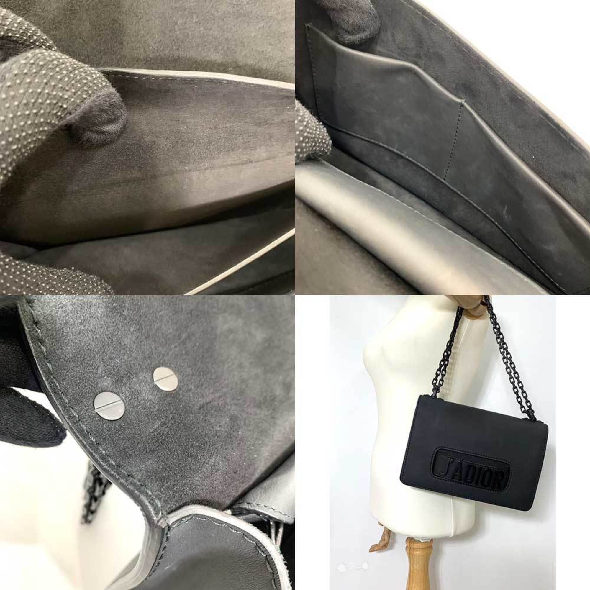 CHRISTIAN DIOR Bag JA DIOR Chain Shoulder Dark Gray Black Women's Leather ChristianDior