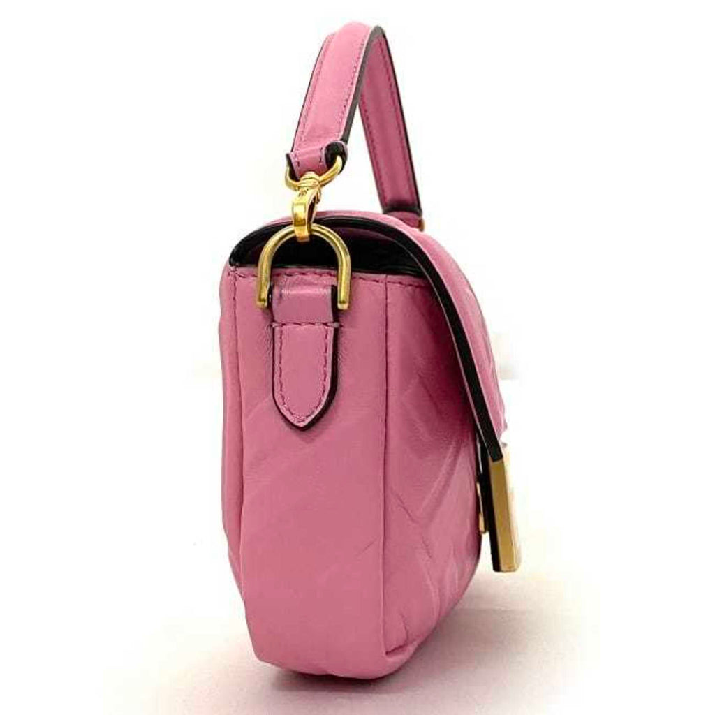 FENDI Baguette Small Pink Gold 8BS017 Leather GP  Shoulder Bag FF Embossed Ladies Chain