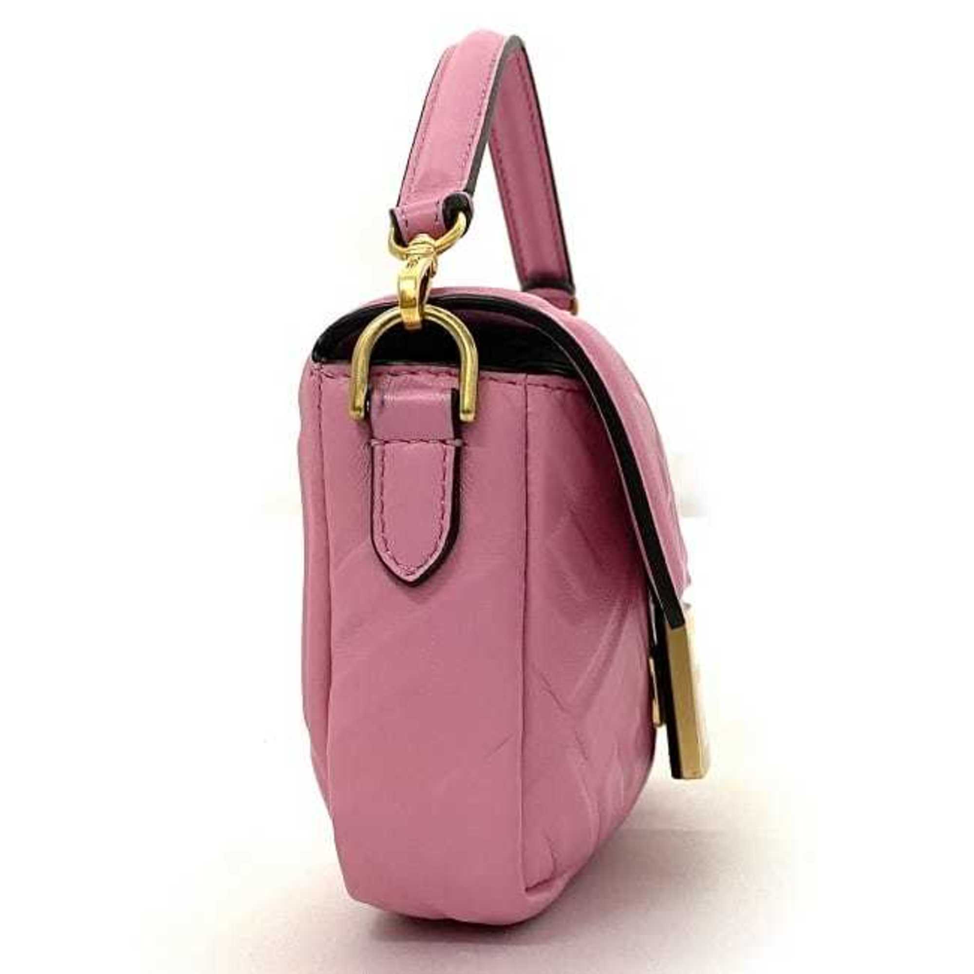 FENDI Baguette Small Pink Gold 8BS017 Leather GP  Shoulder Bag FF Embossed Ladies Chain