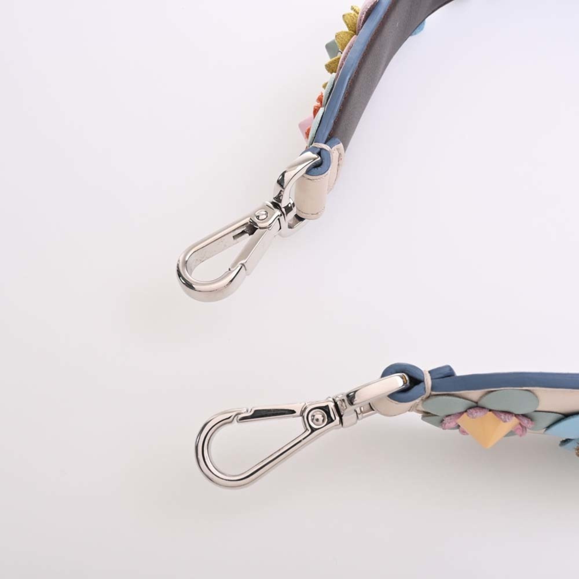 FENDI Leather Strap You Flower Studded Shoulder Beige/Multicolor Ladies