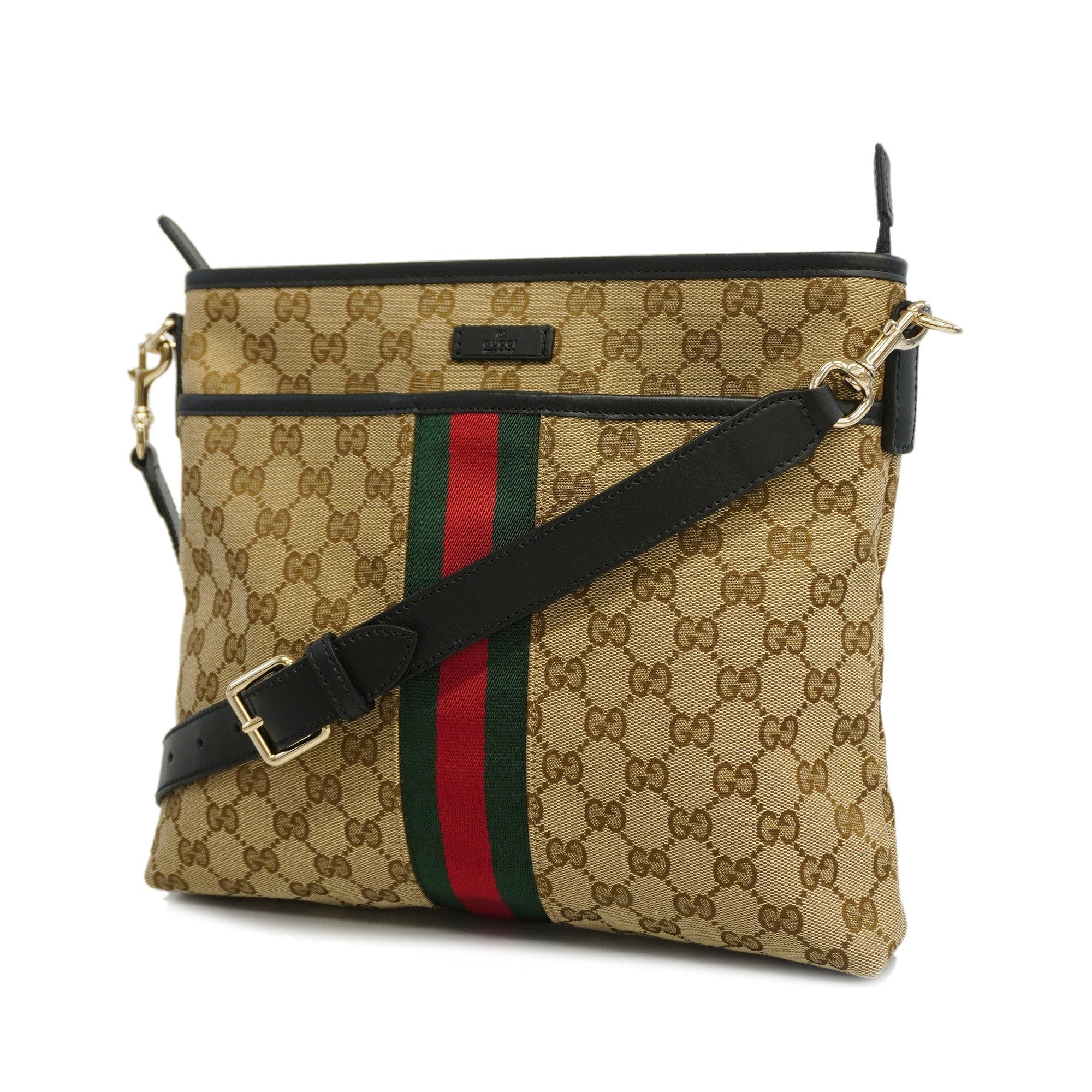 GUCCI  Sherry Line 388926 Unisex GG Canvas,Leather Shoulder Bag Beige,Black
