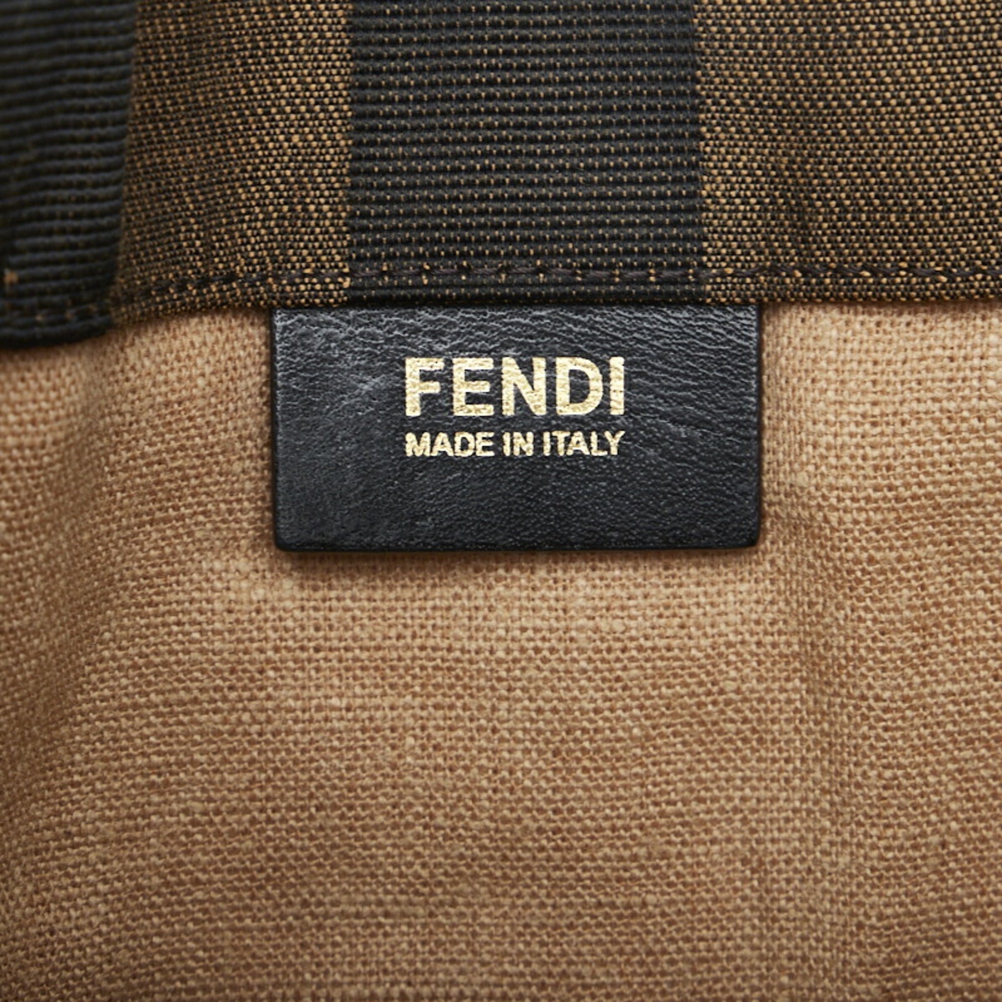 FENDI Pecan Handbag Tote Bag 8BH252 Brown Black Yellow Canvas Leather Women's