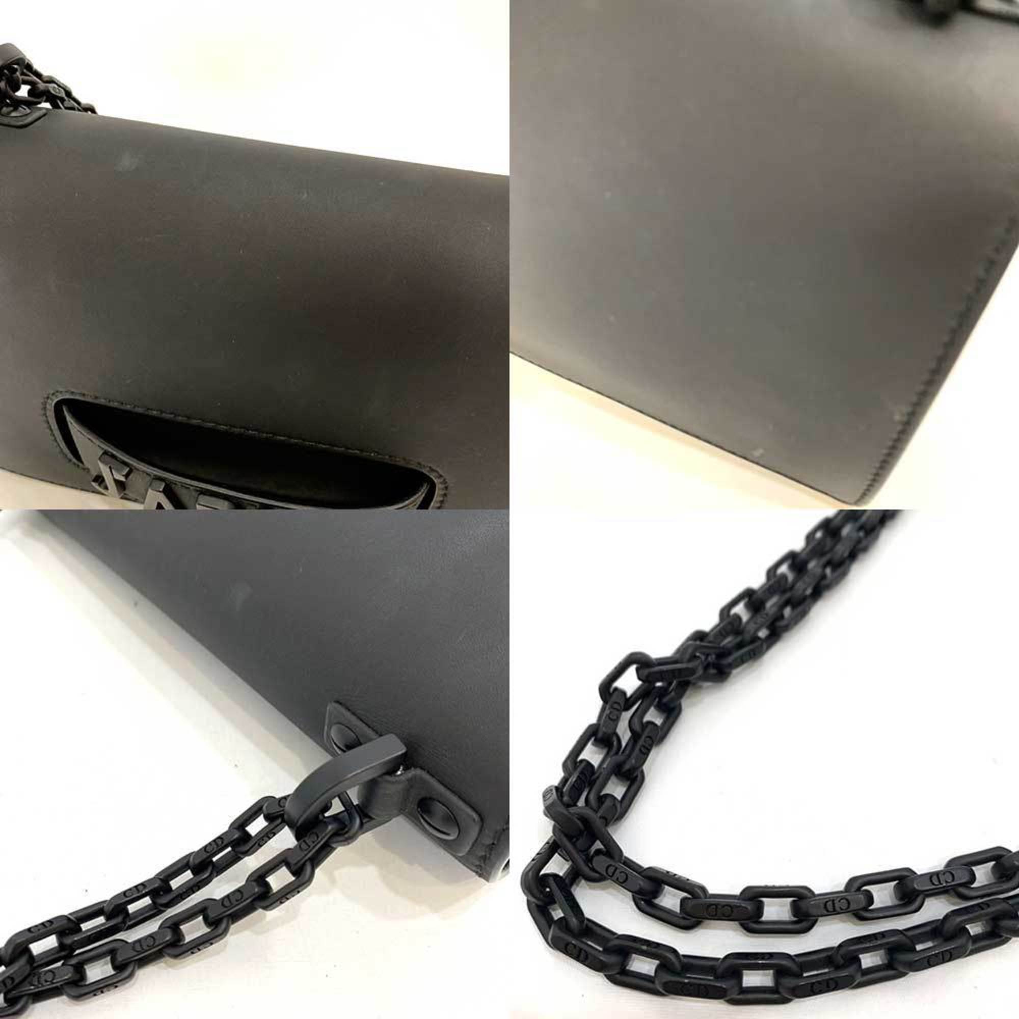 CHRISTIAN DIOR Bag JA DIOR Chain Shoulder Dark Gray Black Women's Leather ChristianDior