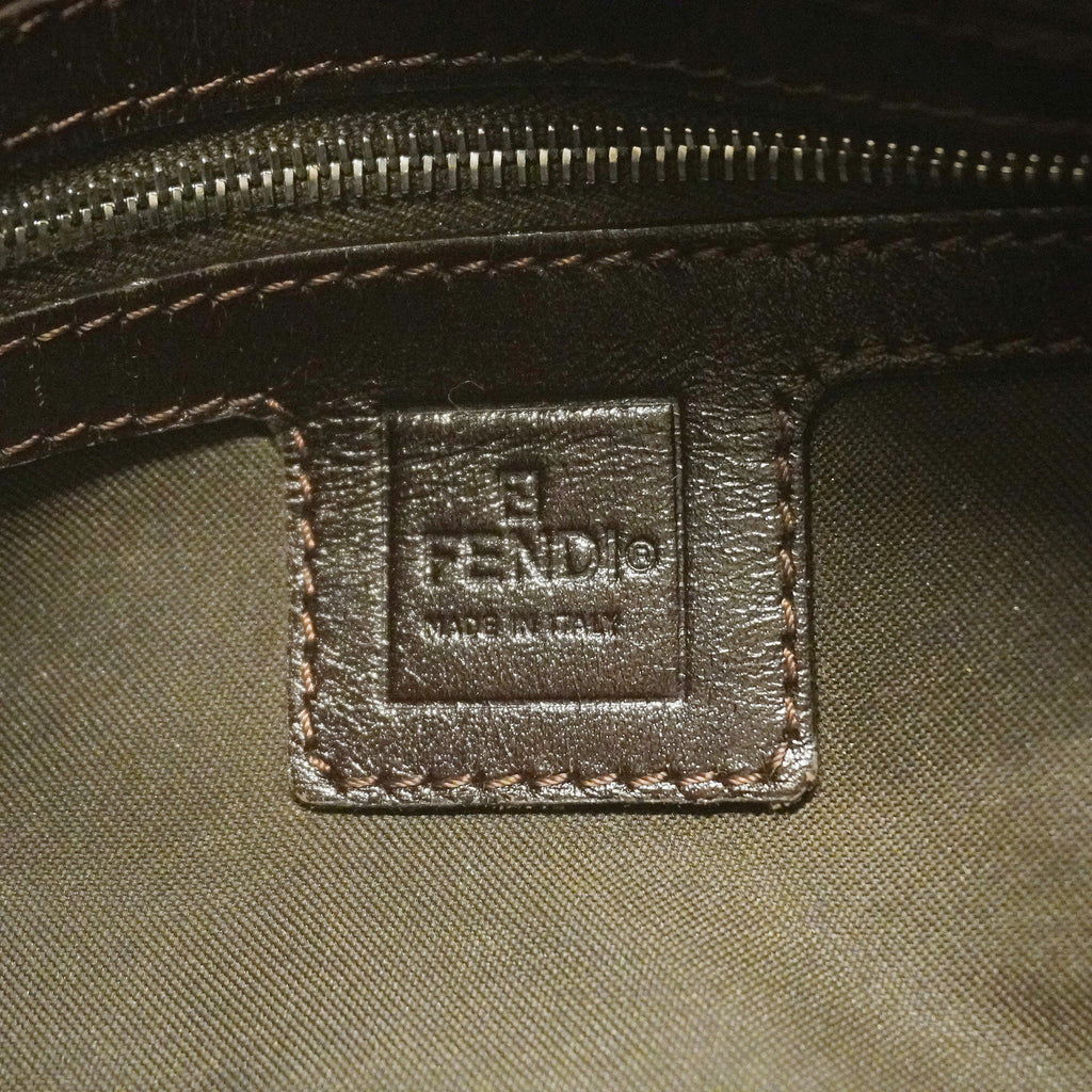 FENDIAuth  Zucca Handbag Women's Nylon Canvas,Leather Handbag Brown