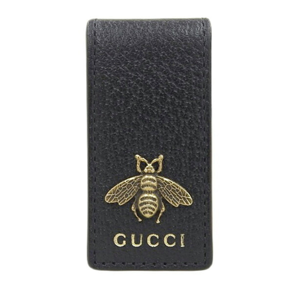 GUCCI Leather Bee Money Clip Black Men's