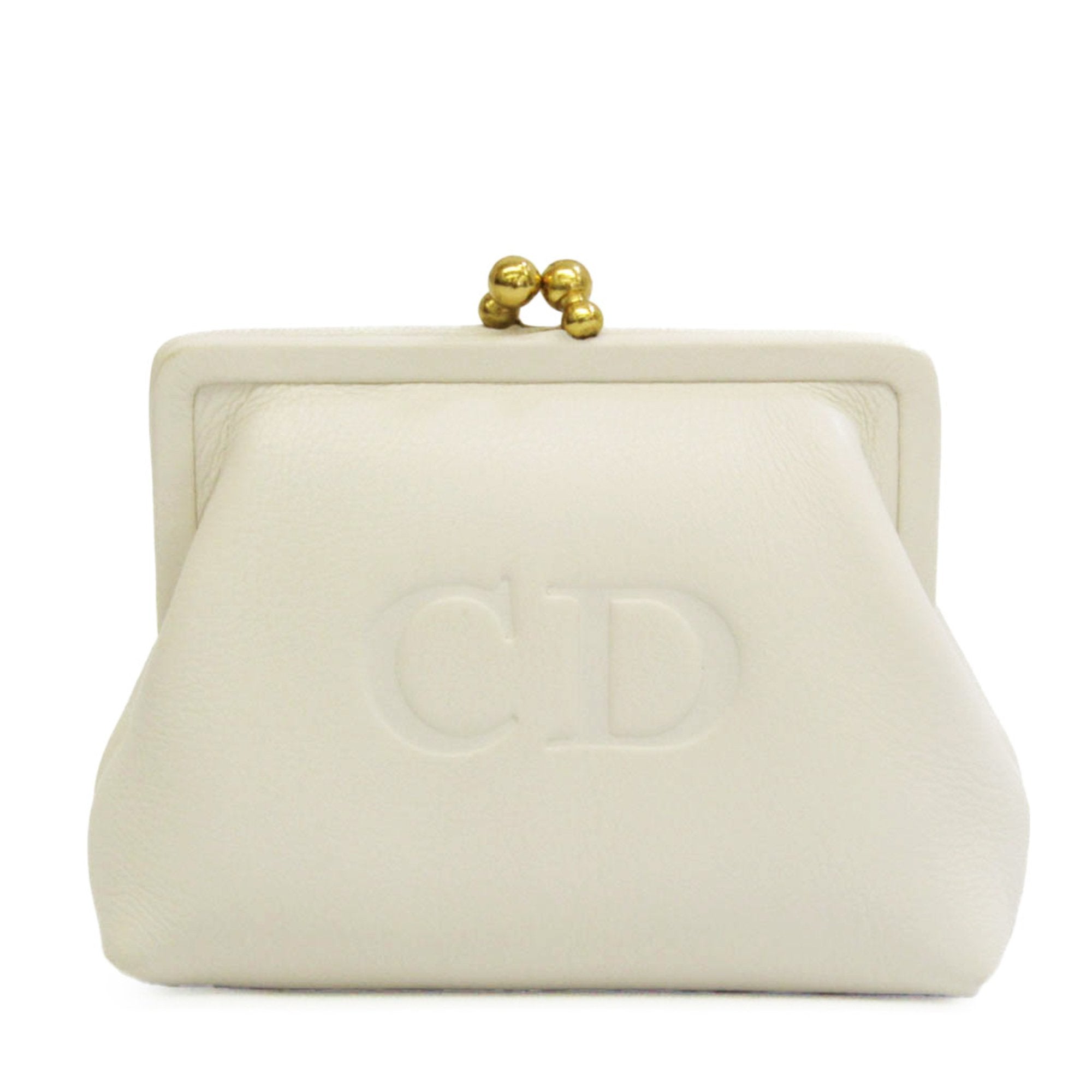 CHRISTIAN DIOR Women's Leather Coin Purse/coin Case White