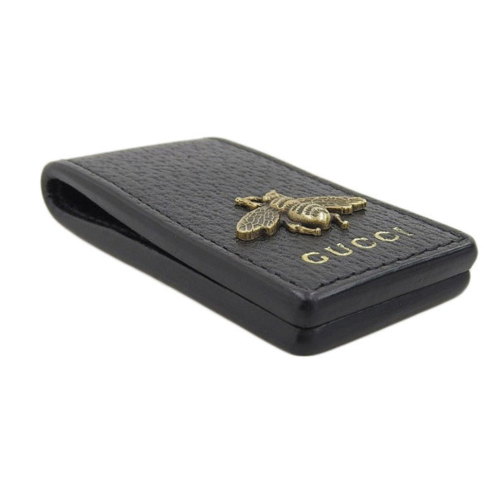 GUCCI Leather Bee Money Clip Black Men's