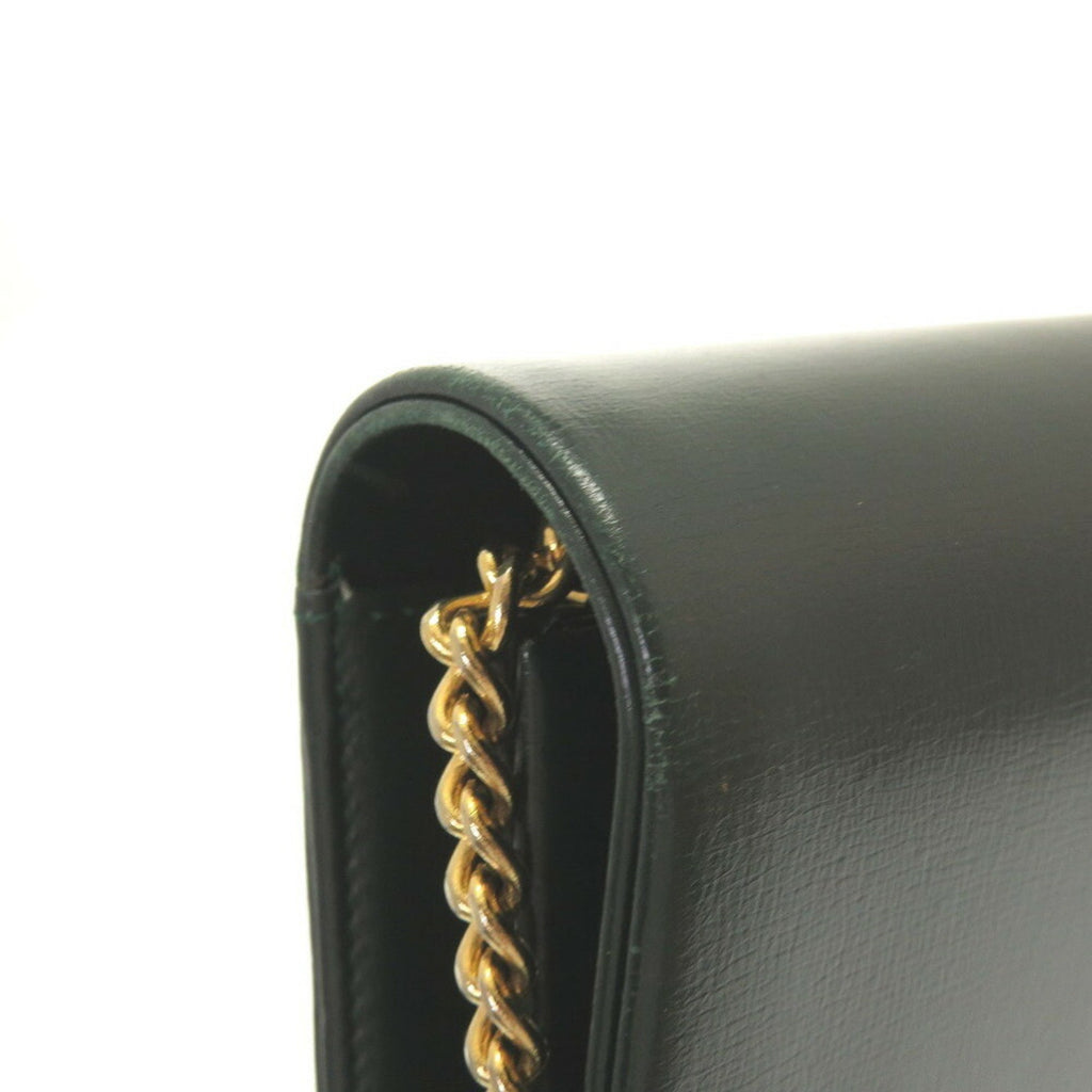 Christian Dior 2way chain CD metal fittings leather green shoulder bag clutch