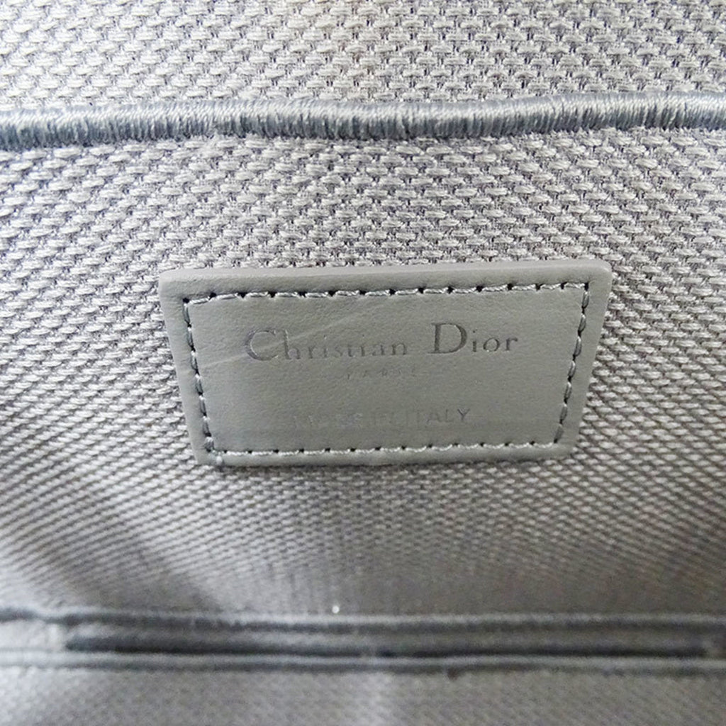 CHRISTIAN DIOR Bag Women's Canvas Vanity Handbag Gray Canage Embroidered Makeup Storage