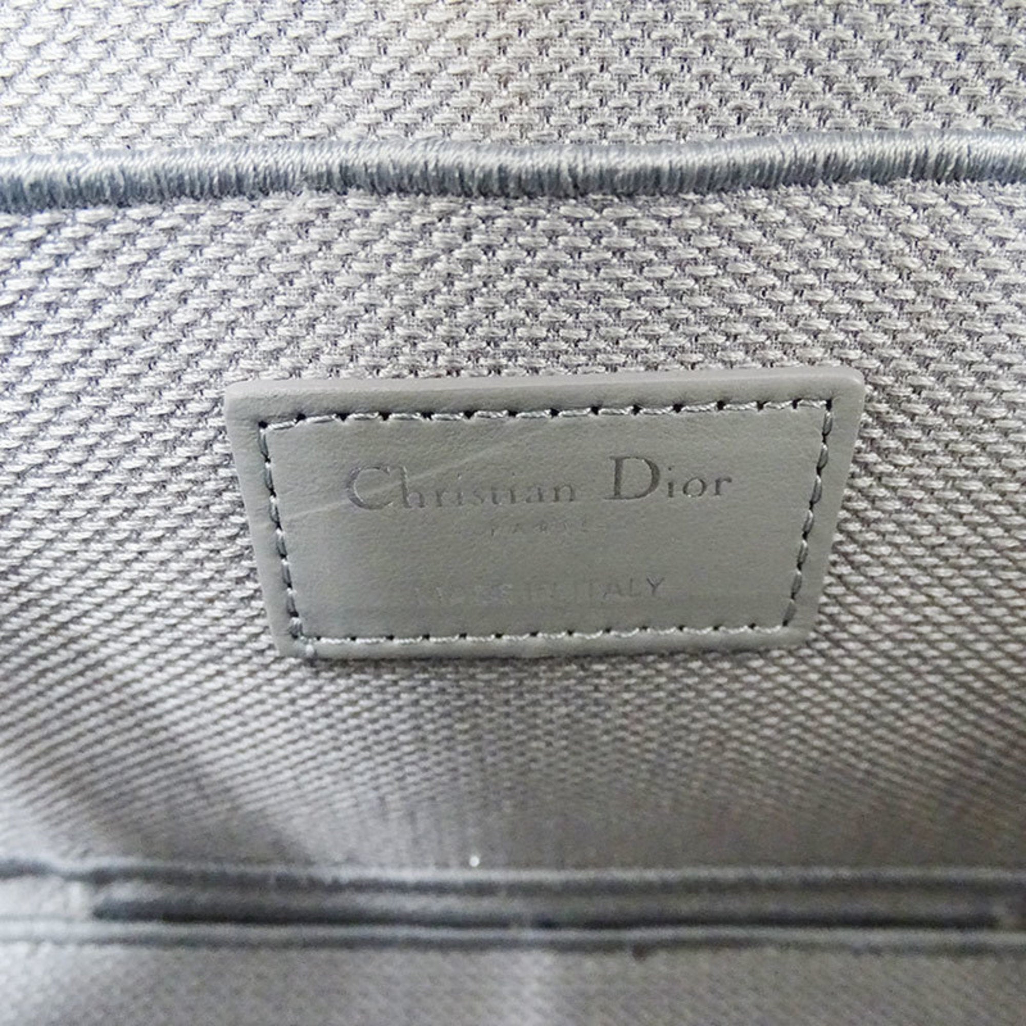 CHRISTIAN DIOR Bag Women's Canvas Vanity Handbag Gray Canage Embroidered Makeup Storage