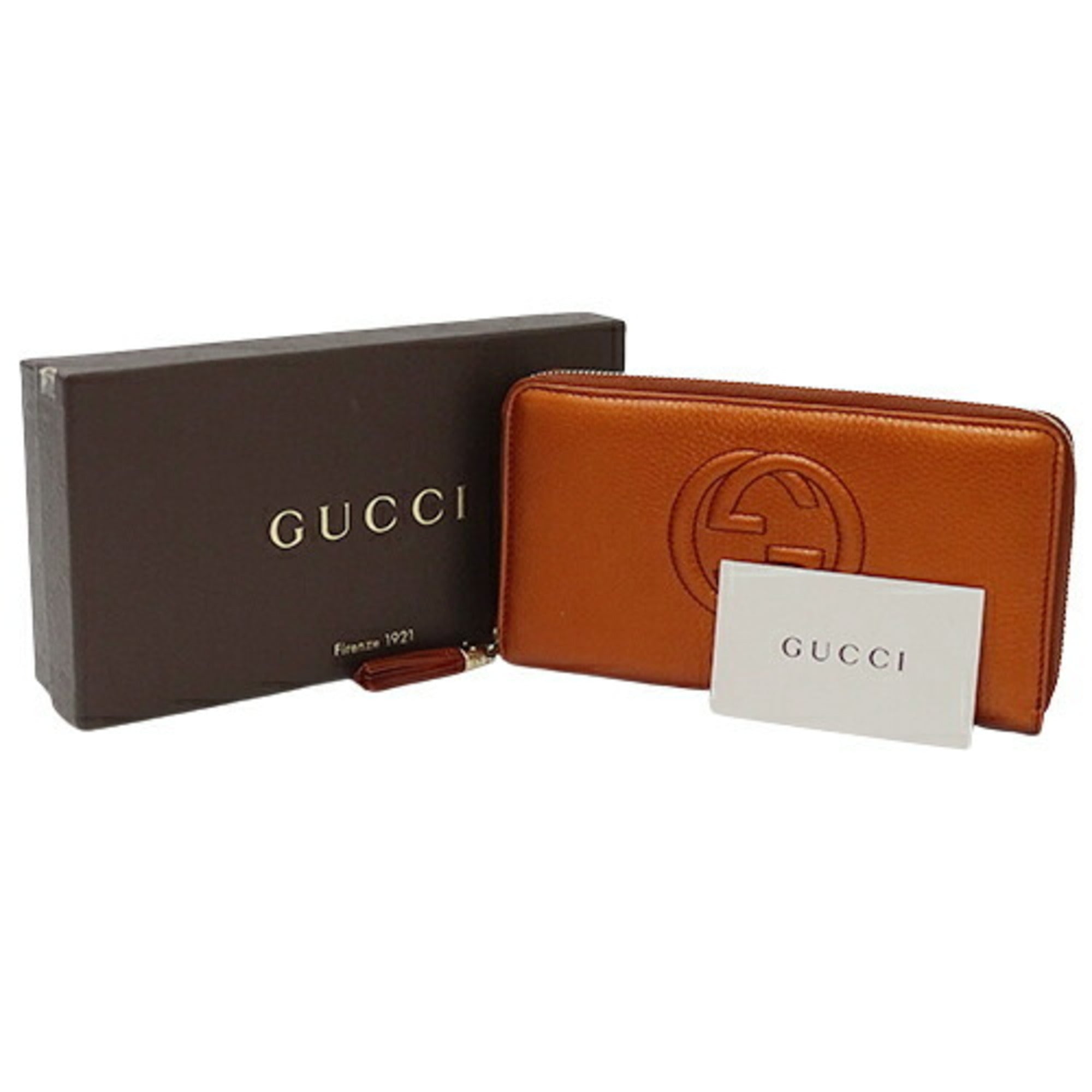 GUCCI Wallet Women's Long Soho Leather Orange 308280 Metallic Tassel Round