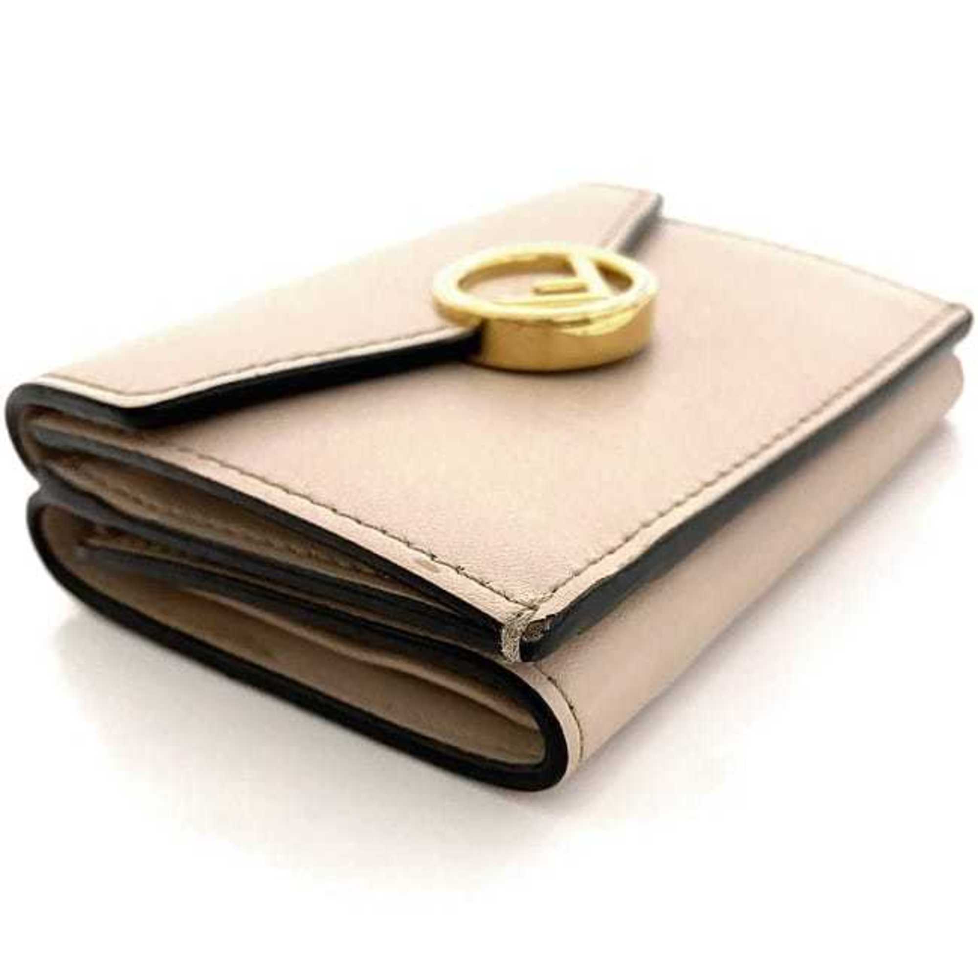 FENDI Trifold Wallet Pink Beige Gold Fizu 8M0395 Leather GP  Circle Women's
