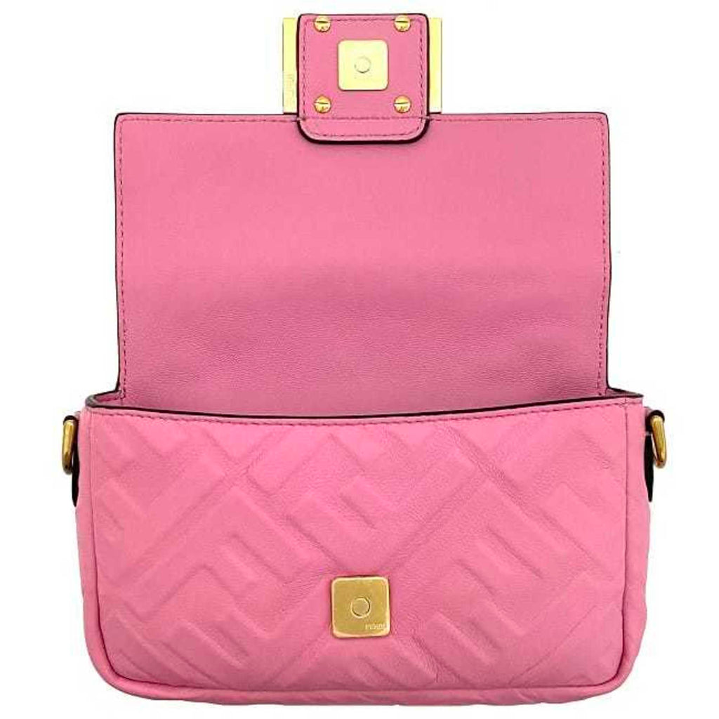 FENDI Baguette Small Pink Gold 8BS017 Leather GP  Shoulder Bag FF Embossed Ladies Chain