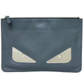 Fendi Clutch Bag Gray Silver Mon 7N0078 Plate Pouch Second Leather FENDI Women's Men's Dual