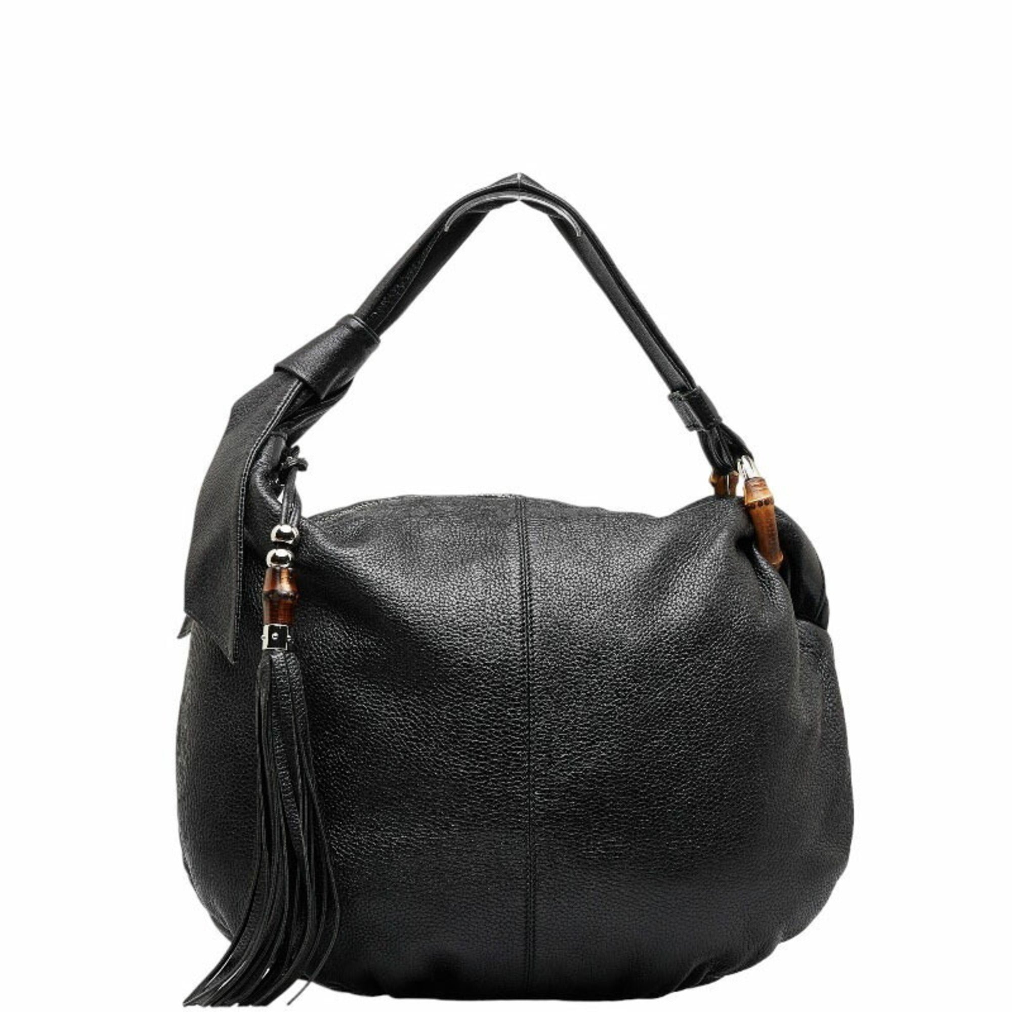 GUCCI Bamboo Hobo One Shoulder Bag 232930 Black Leather Women's