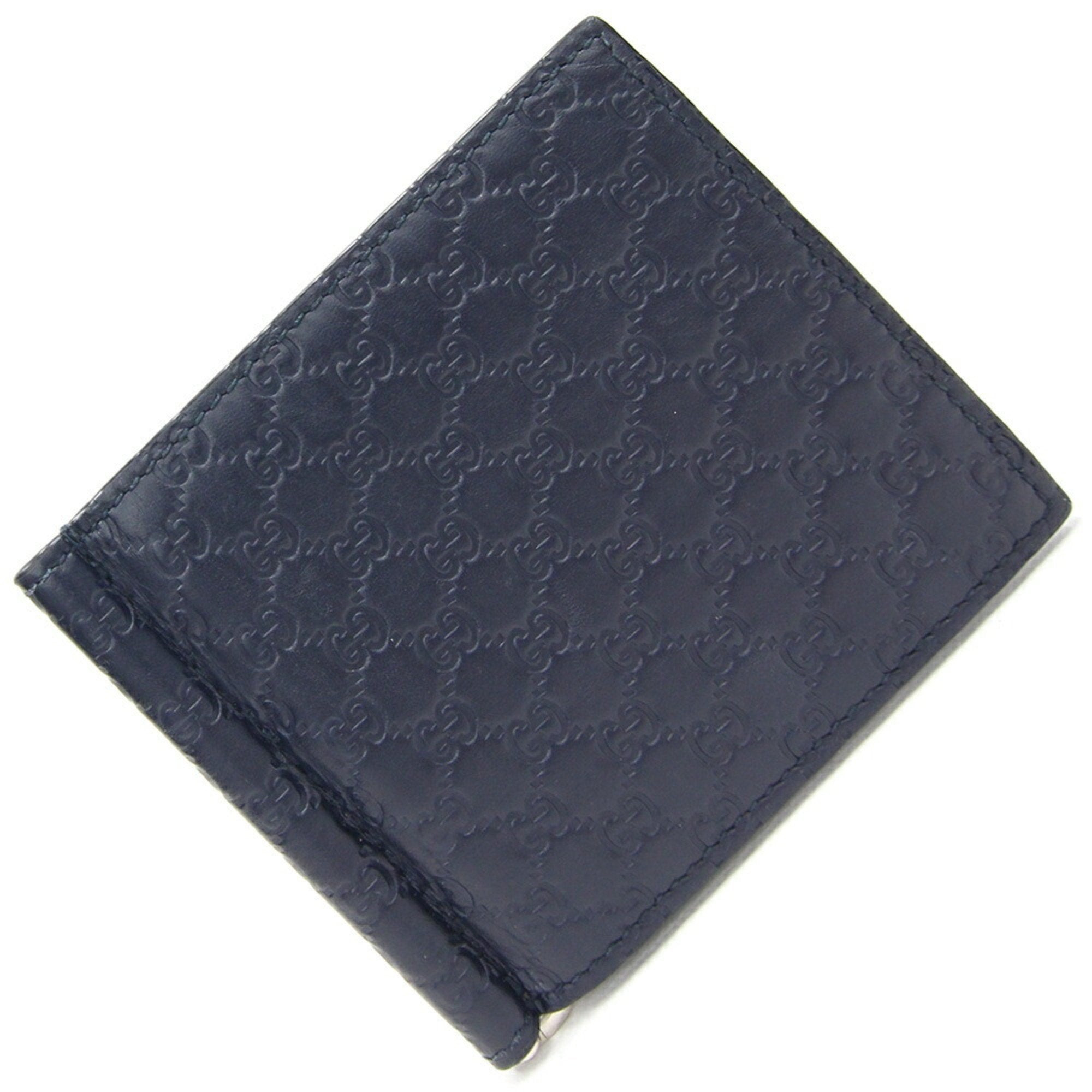 GUCCI Bifold Money Clip Micro sima 544478 Navy Leather Billfold Men's