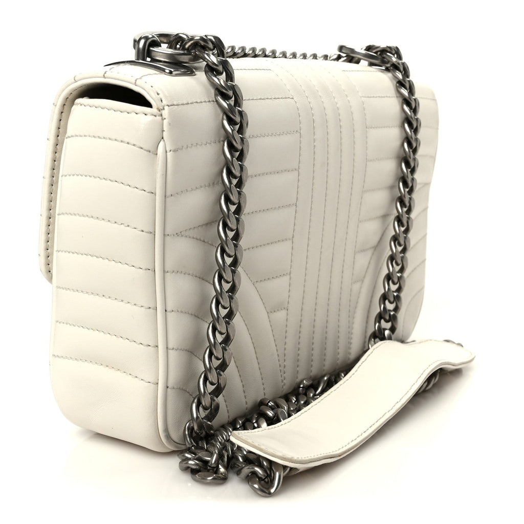 Prada Soft Calfskin Impunture Diagramme Medium Chain Flap Shoulder Bag White