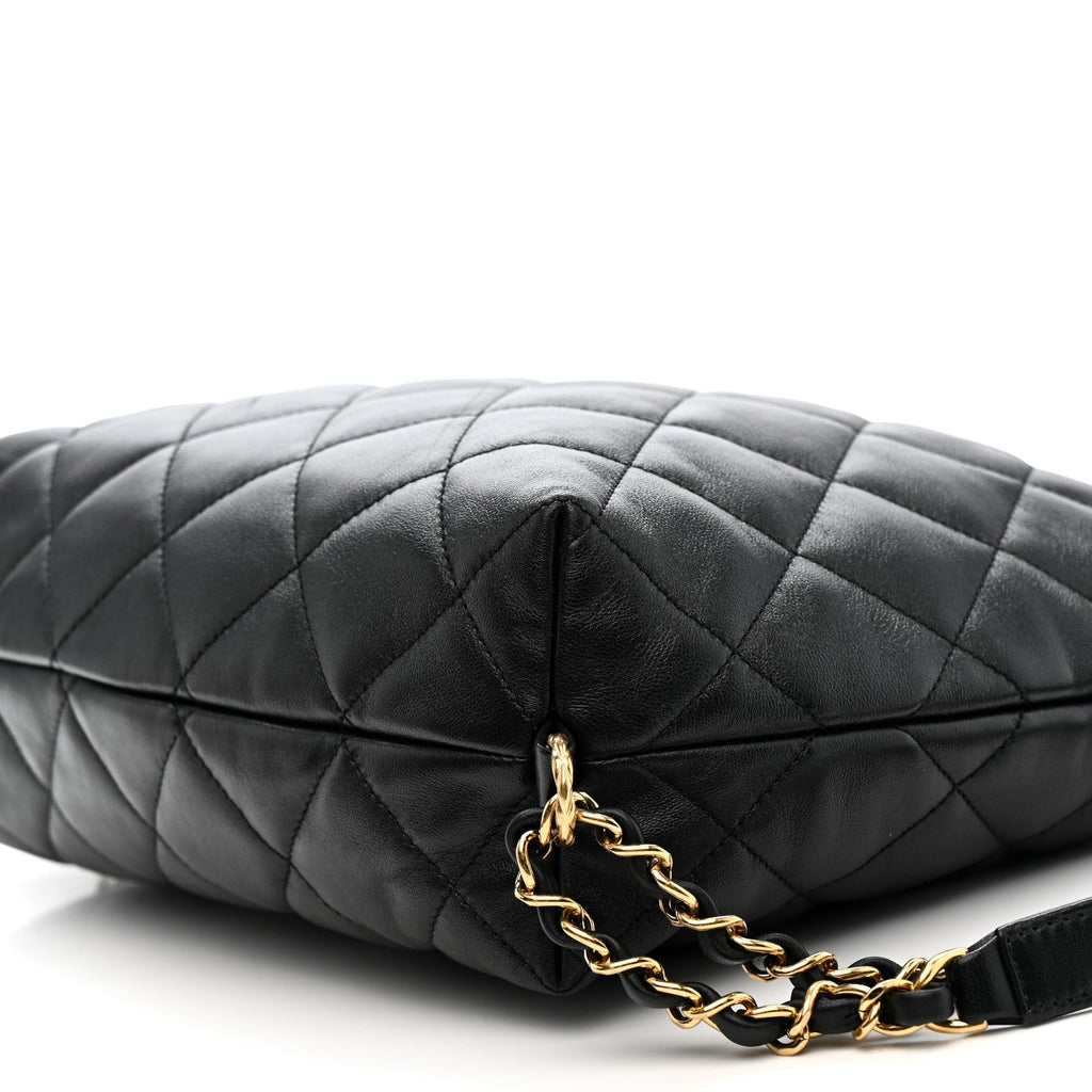 Chanel Lambskin Quilted Maxi Hobo Black
