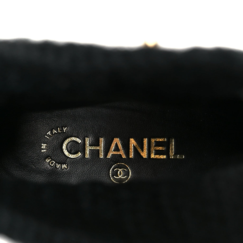 Calfskin Knit CC Short Boots 38 Black