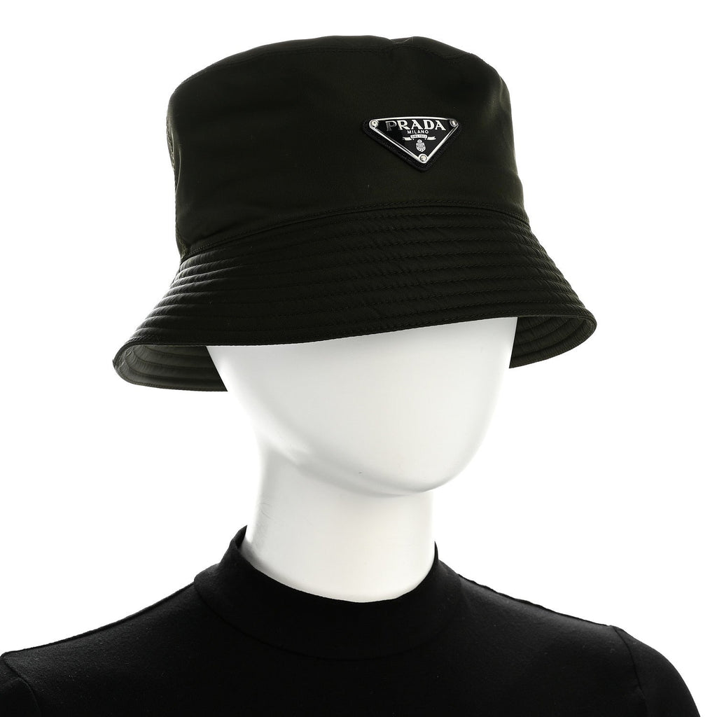 Prada Re-Nylon Metal Triangle Logo Mens Bucket Hat S Tundra