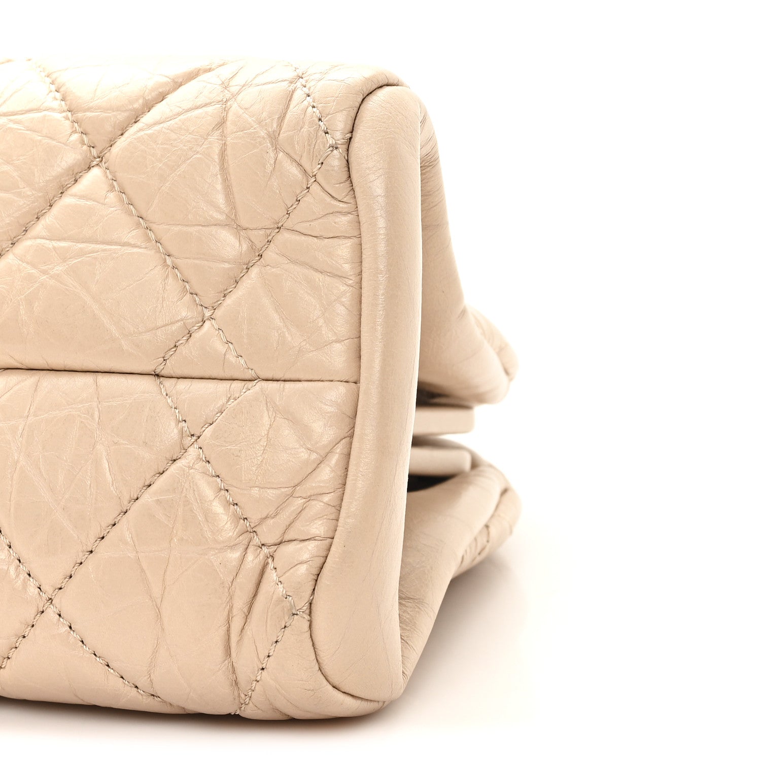 Chanel Aged Calfskin Quilted Medium Just Mademoiselle Bowling Bag Beige