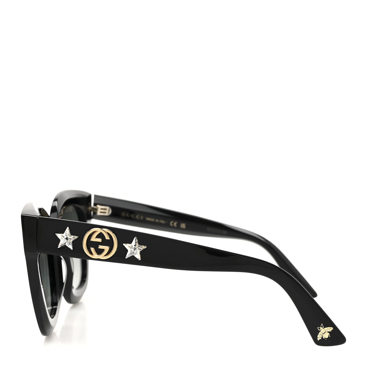 Gucci Acetate Crystal Star Round Frame Sunglasses GG0208S Black