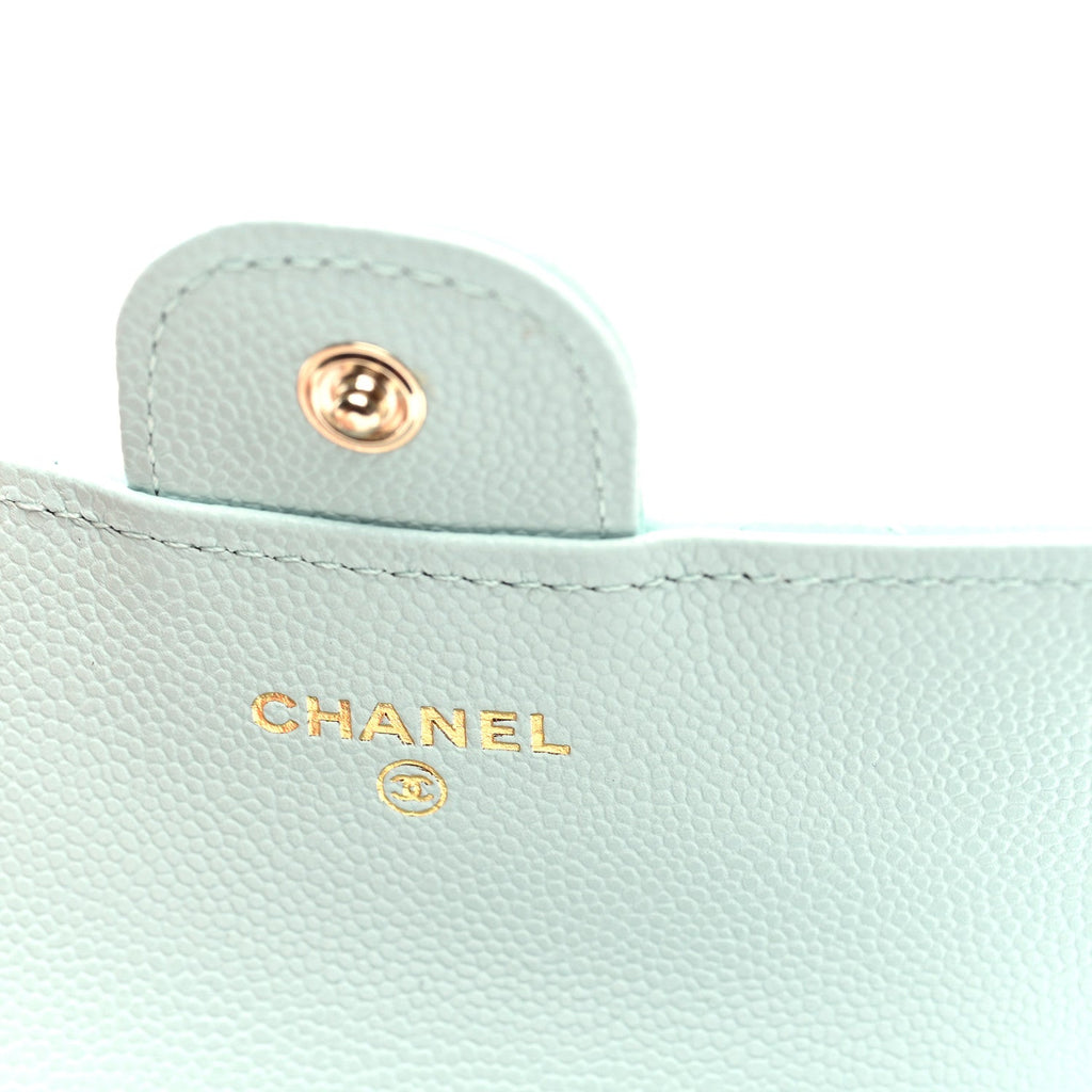 Caviar Quilted Flap Card Holder Wallet Light Blue