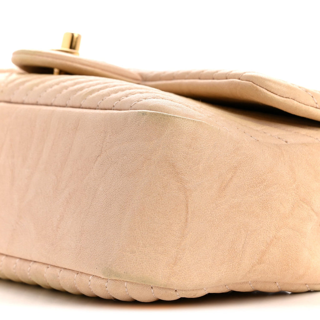 Chanel Calfskin Chevron Small Surpique Flap Beige