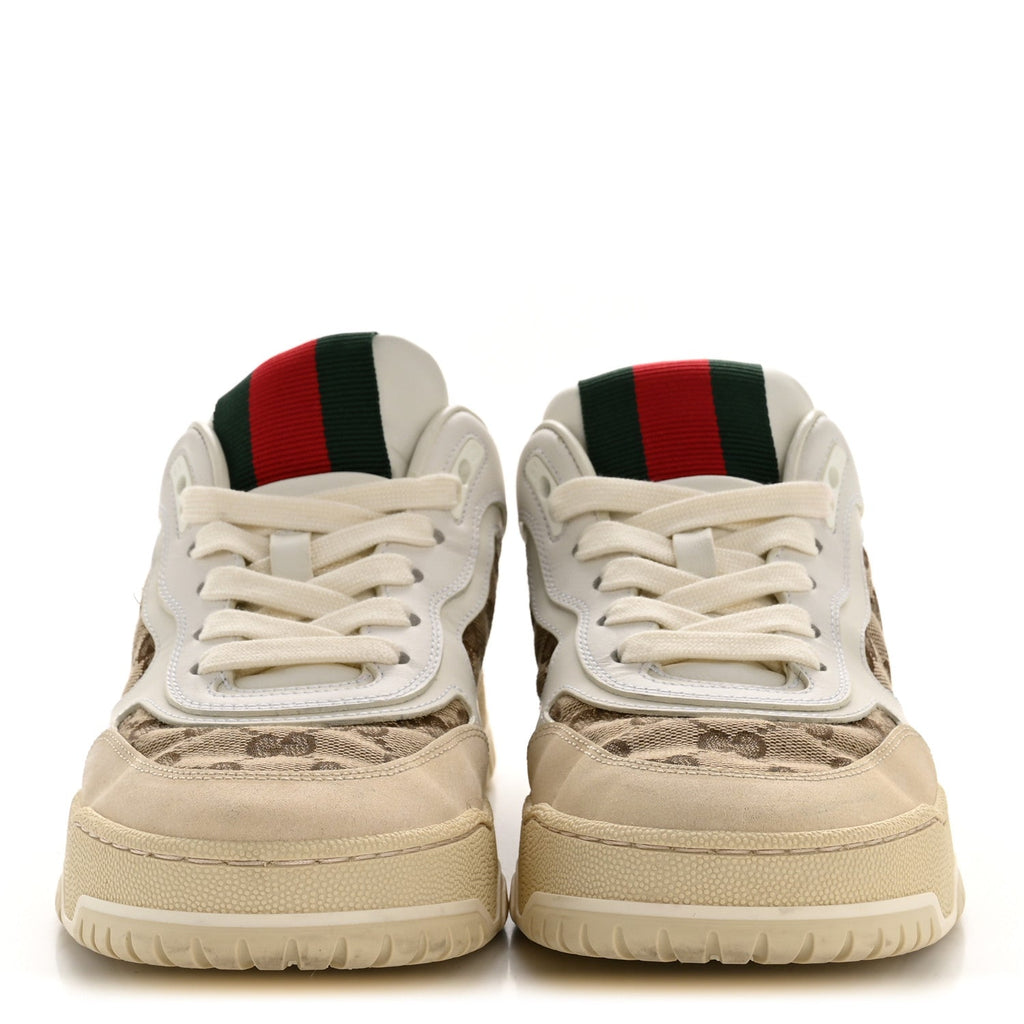Gucci Calfskin GG Monogram Re-Web Womens Sneakers 39 White Beige Ebony