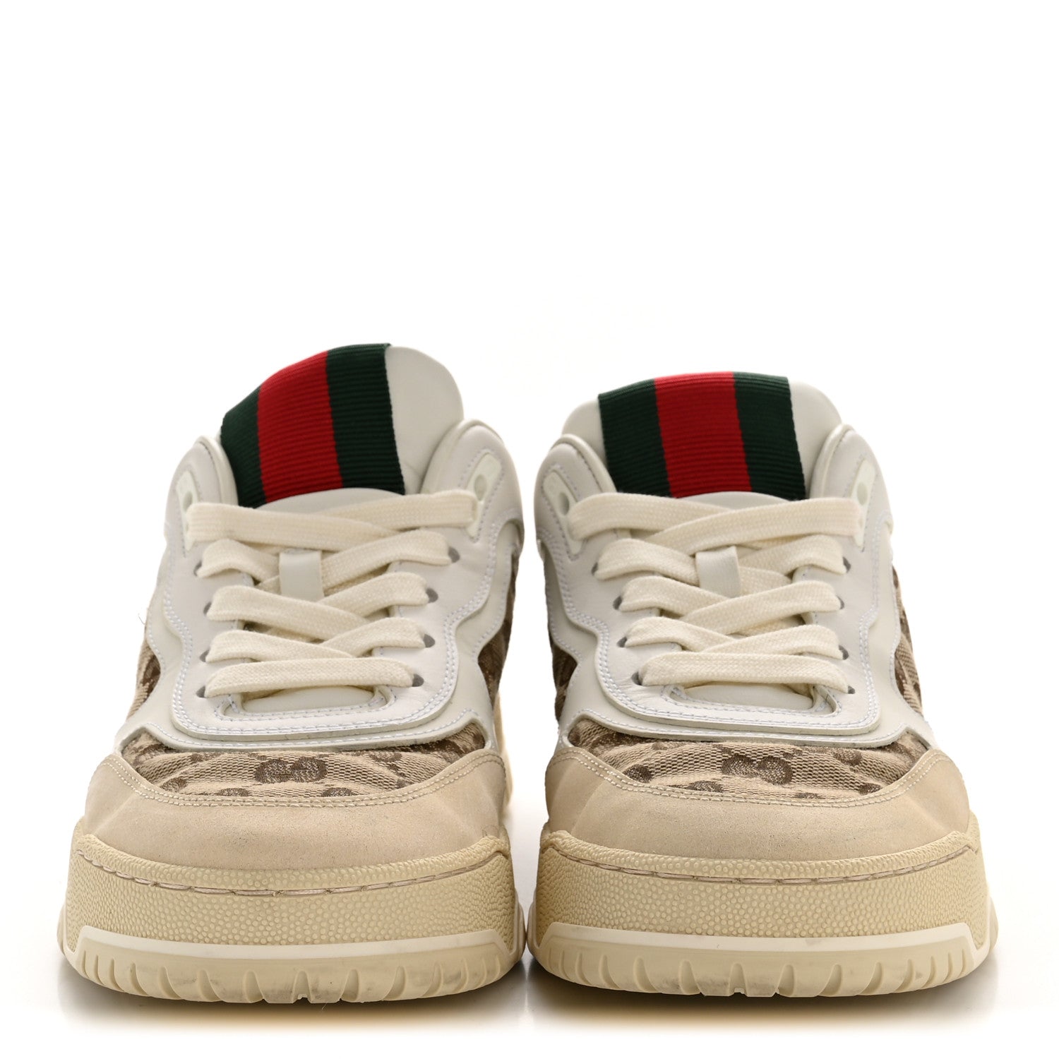 Gucci Calfskin GG Monogram Re-Web Womens Sneakers 39 White Beige Ebony