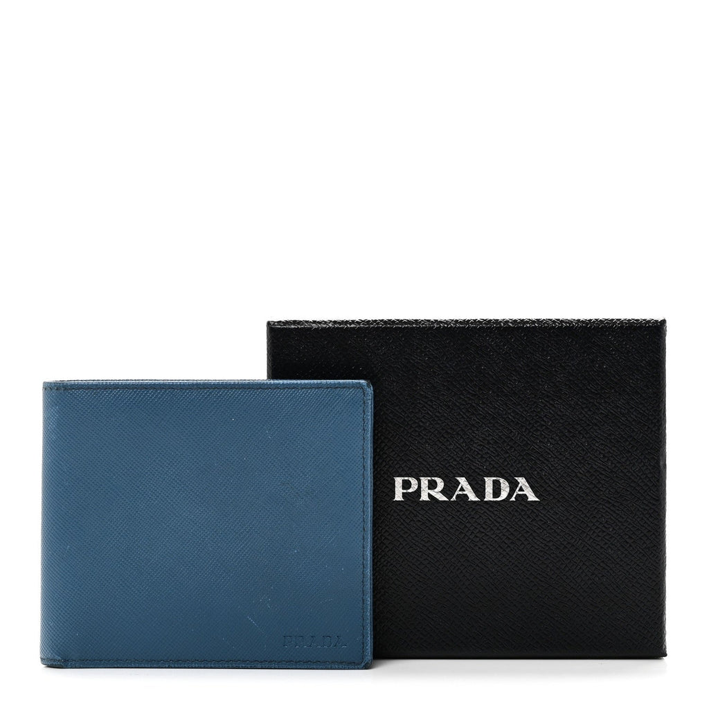 Prada Saffiano Bi-Fold Wallet Cobalto