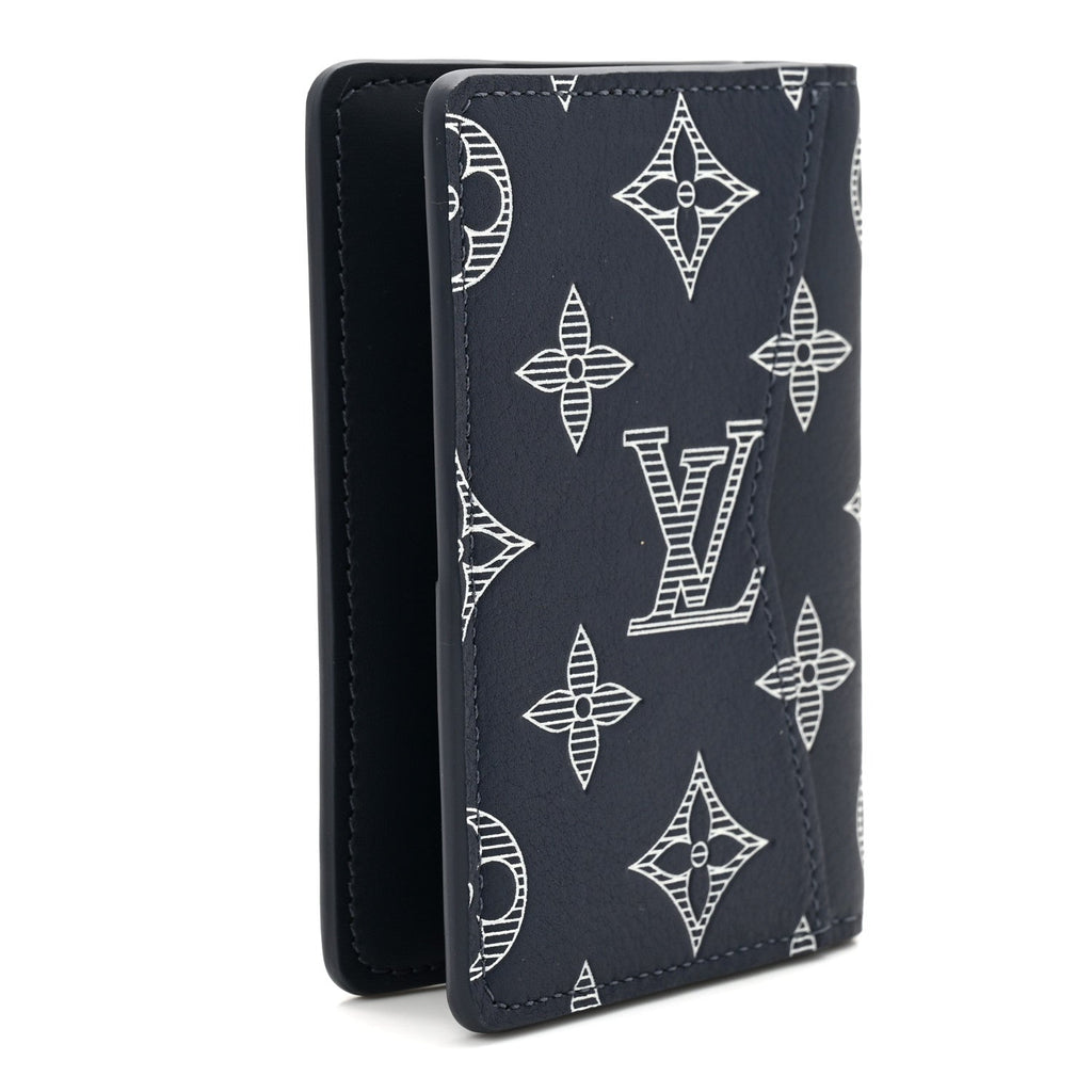 Louis Vuitton Calfskin Monogram Shadow Pocket Organizer Navy Blue White
