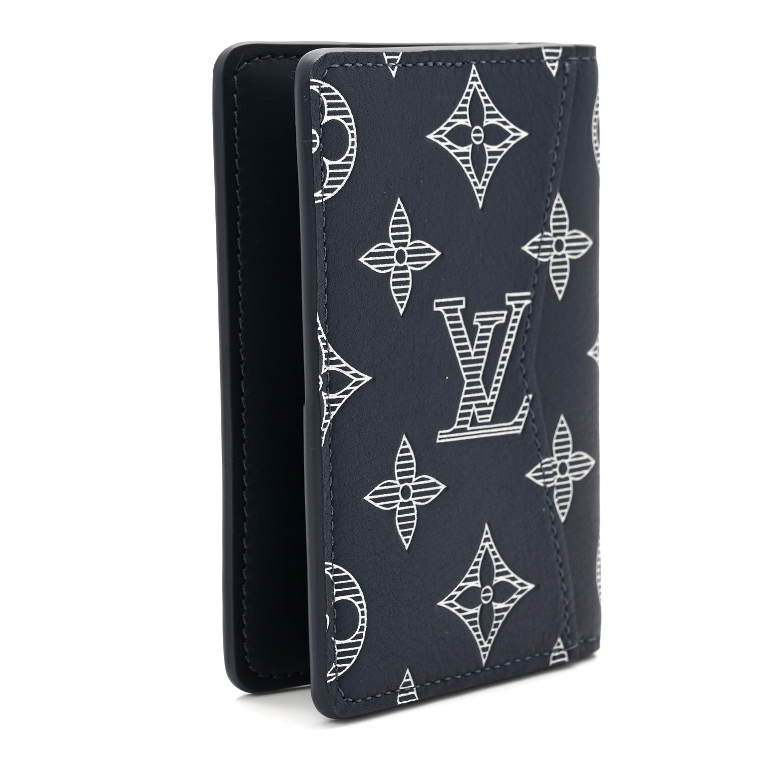Louis Vuitton Calfskin Monogram Shadow Pocket Organizer Navy Blue White