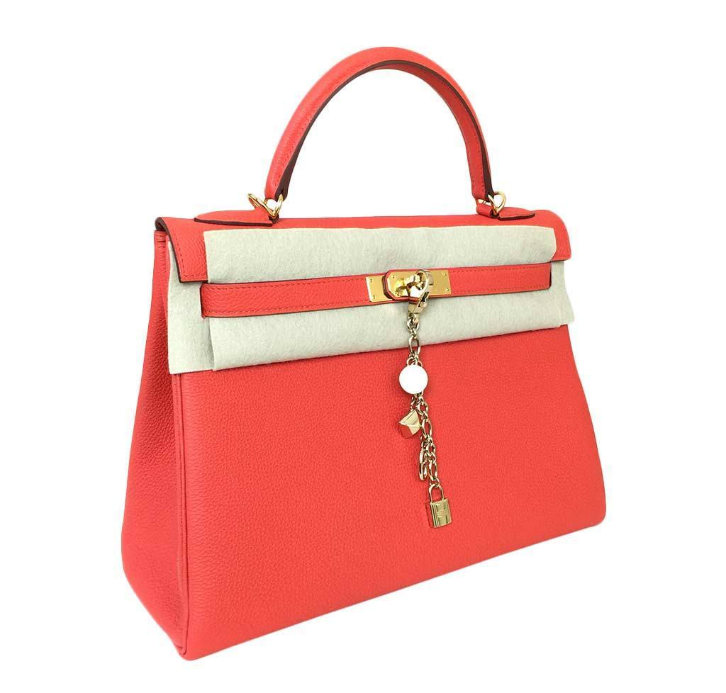 Hermès Kelly 32 Capucine Togo Bag GHW