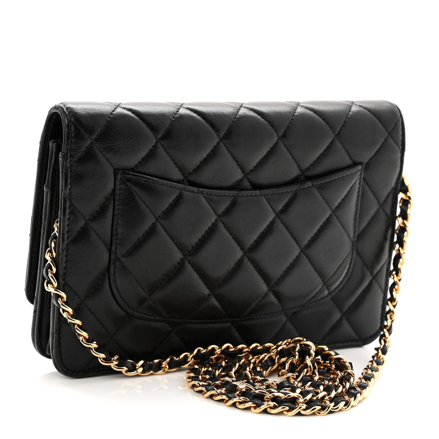 Chanel Lambskin Quilted Wallet On Chain WOC Black