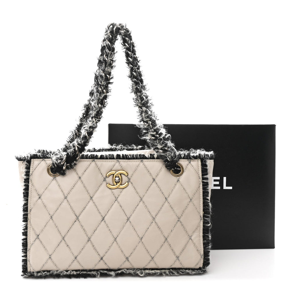 Chanel Tweed Calfskin Tweedy Shopping Tote Beige